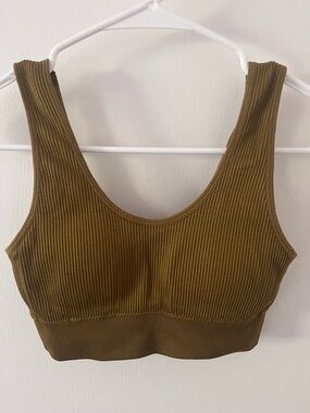 Aerie Seamless Padded Ribbed Bralette Bra Scoop Neck Mustard Size Small
